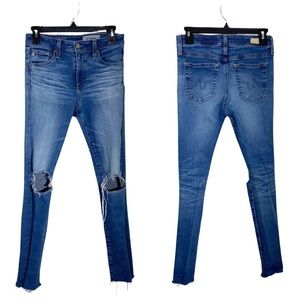 ADRIANO GOLDSCHMIED The Farrah High Rise Skinny Jeans Busted Knee